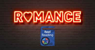 Romance written in red lights with Reel Reading logo underneath