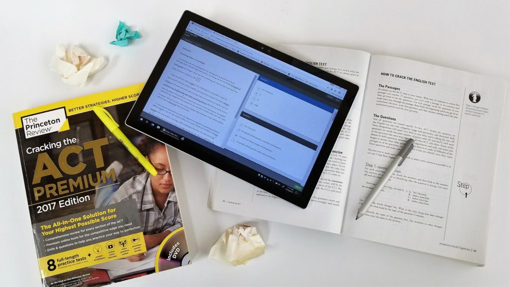 Photo of test prep books and tablet