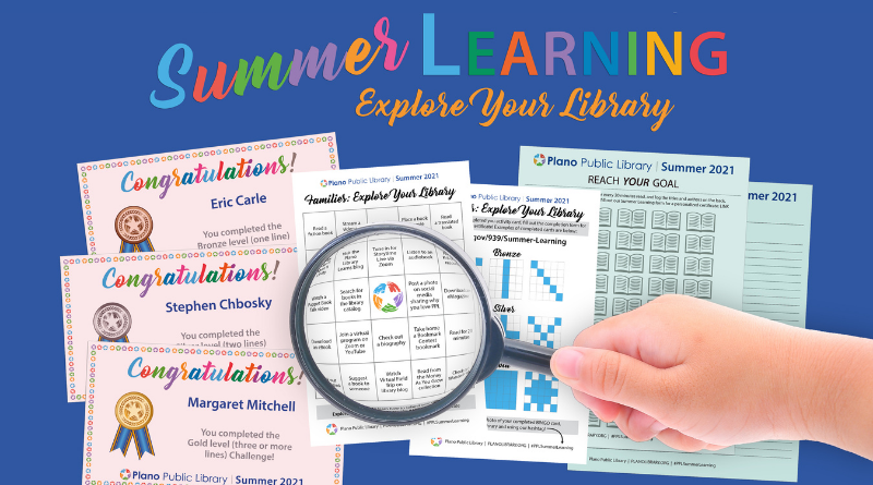 Summer Learning graphic with reading log, certificates and activities
